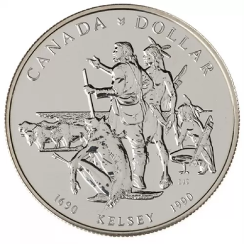 1990 (1690-) Canadian $1 Henry Kelsey's Prairies Exploration 300th Anniv Brilliant Uncirculated Silver Dollar Coin