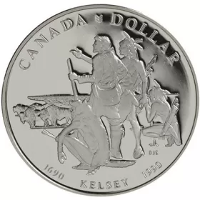 1990 (1690-) Canadian $1 Henry Kelsey's Prairies Exploration 300th Anniv Proof Silver Dollar Coin