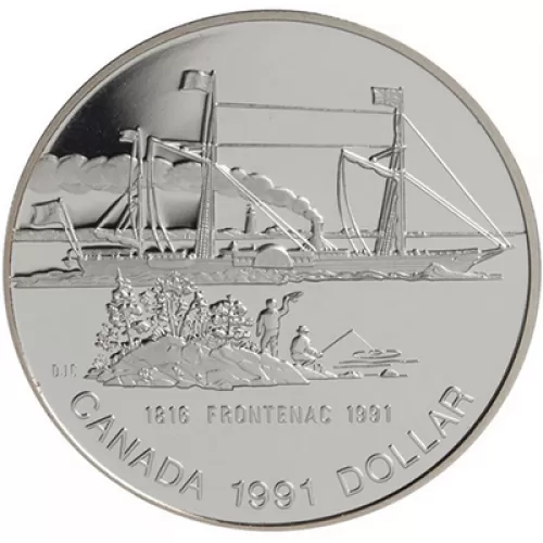 1991 (1816-) Canadian $1 Steamer Frontenac Launch 175th Anniv Proof Silver Dollar Coin - Tarnishing