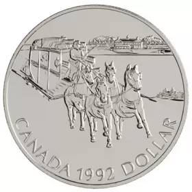 1992 Canadian $1 Kingston to York Stagecoach Brilliant Uncirculated Silver Dollar Coin