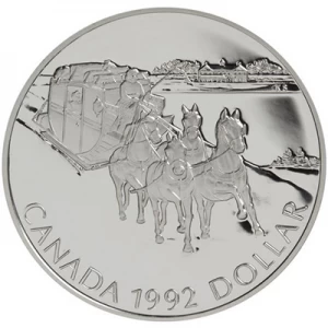 1992 Canadian $1 Kingston to York Stagecoach Proof Silver Dollar Coin