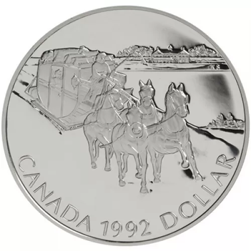 1992 Canadian $1 Kingston to York Stagecoach Proof Silver Dollar Coin