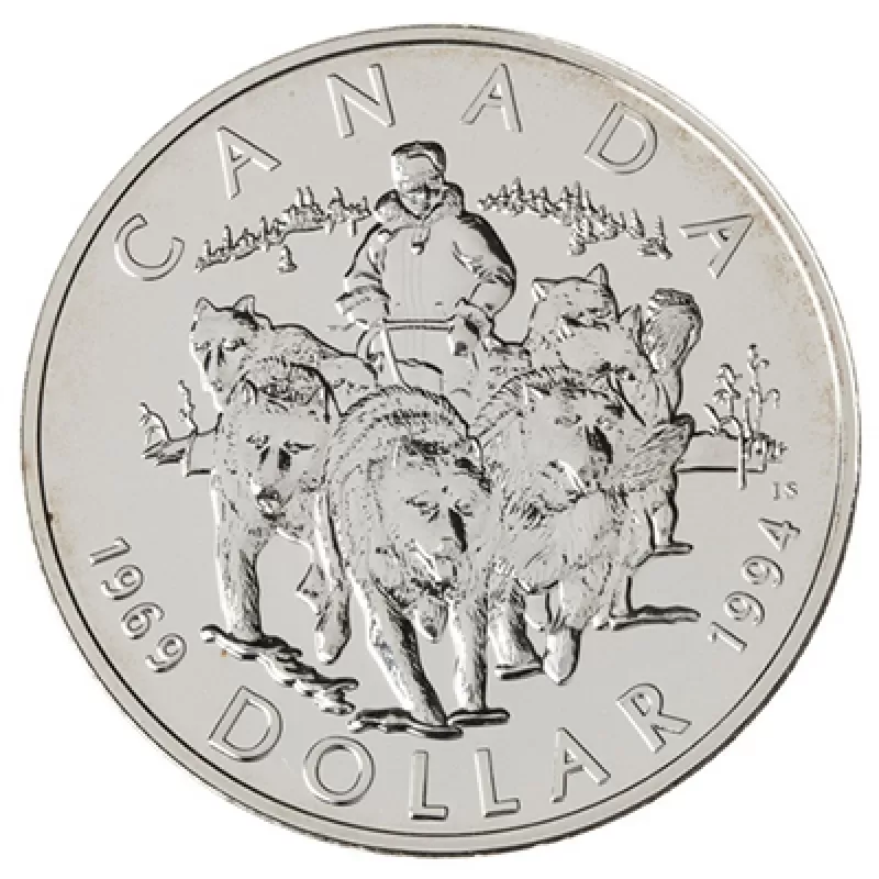 1994 (1969-) Canadian $1 Last RCMP Dog Team Patrol 25th Anniv