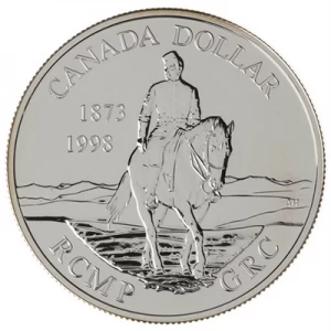 1998 (1873-) Canadian $1 RCMP 125th Anniversary Brilliant Uncirculated Sterling Silver Dollar Coin - Coin turnished