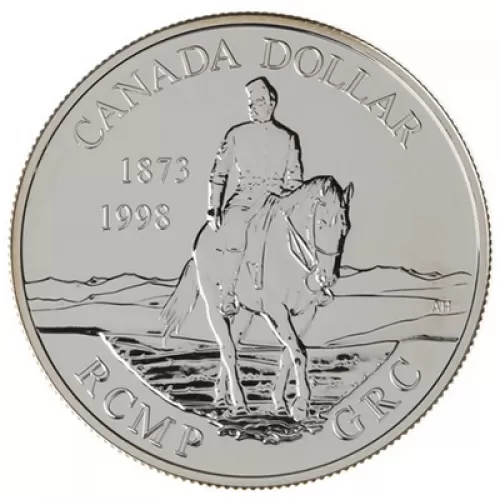 1998 (1873-) Canadian $1 RCMP 125th Anniversary Brilliant Uncirculated Sterling Silver Dollar Coin - Coin turnished