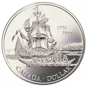 1999 (1774-) Canadian $1 Voyage of Juan Perez 225th Anniv Brilliant Uncirculated Silver Dollar Coin