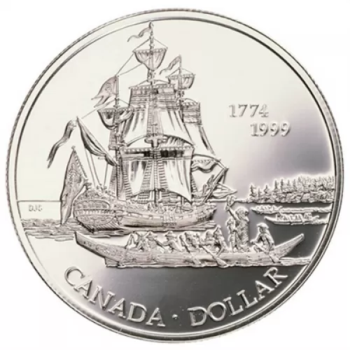 1999 (1774-) Canadian $1 Voyage of Juan Perez 225th Anniv Brilliant Uncirculated Silver Dollar Coin