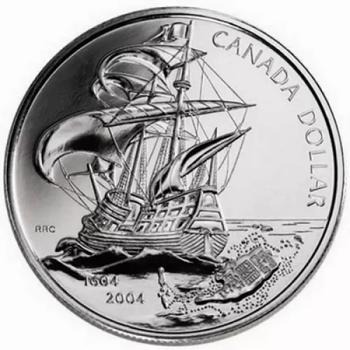 2004 (1604-) Canadian $1 First French Settlement in North America 400th Anniv Brilliant Uncirculated Silver Dollar Coin