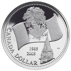 2005 (1965-) Canadian $1 40th Anniversary of Canada's National Flag Brilliant Uncirculated Silver Dollar Coin