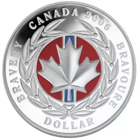 2006 Canadian $1 Medal of Bravery Proof Silver Dollar with Enamel-Effect Coin (Special Edition)