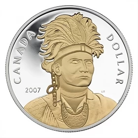 2007 Canadian $1 Celebrating Thayendanegea (Joseph Brant) 1742-1807 Proof Gold-Plated Silver Dollar Coin