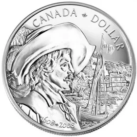 2008 (1608-) Canadian $1 Samuel de Champlain/Quebec City 400th Anniv Brilliant Uncirculated Silver Dollar Coin-coin in capsule only