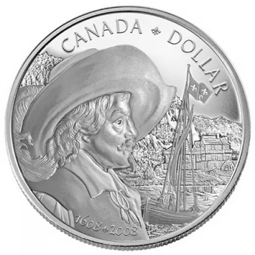 2008 (1608-) Canadian $1 Samuel de Champlain/Quebec City 400th Anniv Proof Silver Dollar Coin
