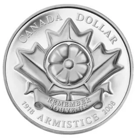 2008 (1918-) Canadian $1 Poppy Armistice 90th Anniv Proof Silver Dollar Coin (Limited Edition)