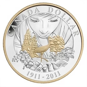 2011 (1911-) Canadian $1 100th Anniversary of the 1911 Silver Dollar - Gold-plated Sterling Silver Proof Dollar Coin