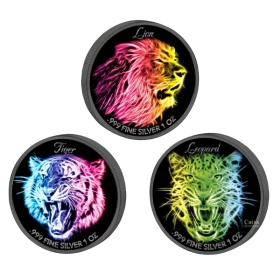 2016 Solomon Island $2 Black Neon Big Cats - 3 oz 99.9% Pure Silver Coin