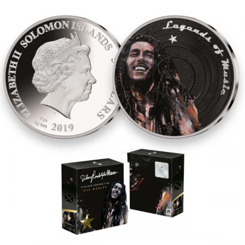 2019 Solomon Islands $5 Legends of Music - Bob Marley- 1 oz Fine Silver Coin