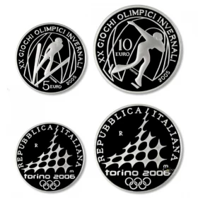 2006 Italy Torino Winter Olympics Ski Jumping/Speed Skating Sterling Silver Coin Set