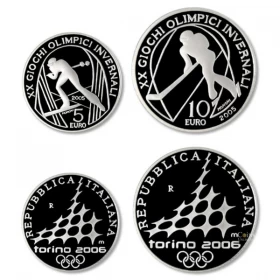 2006 Italy Torino Winter Olympics Cross Country Skiing/Hockey Sterling Silver Coin Set