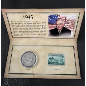1945 United States Historic Walking Liberty Half Dollar Stamp & Coin Collection