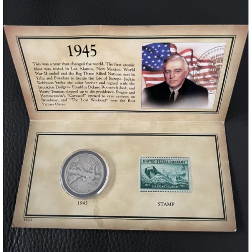 1945 United States Historic Walking Liberty Half Dollar Stamp & Coin Collection