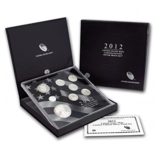 2012 United States Limited Edition Silver Proof Set  - 8 coins set (7x90% SIlver + 1x99.9%Silver)- Tarnished